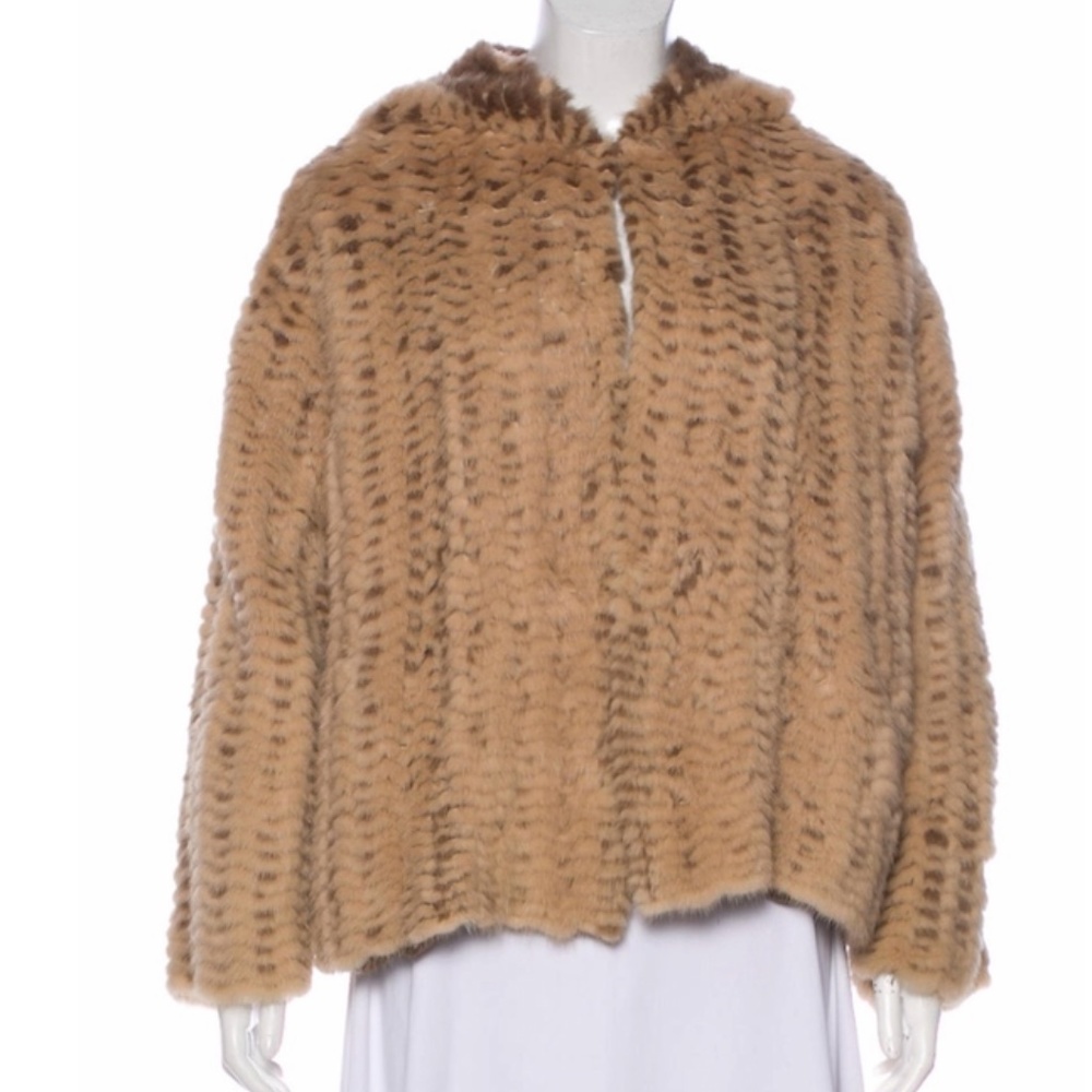 Authentic Women's GUCCI Woven Mink Fur Cream/Beige Hoodie Jacket Sz 38 Small